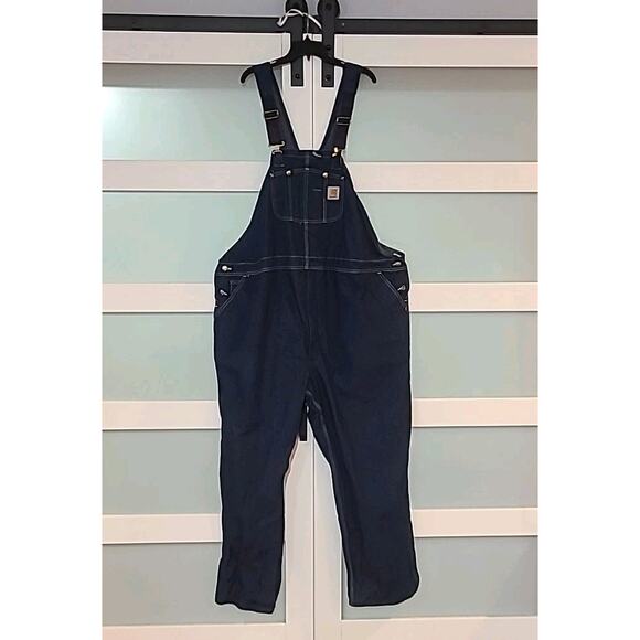 Carhartt R08 DNM Carpenter Denim Overalls Bibs Mens Size 56X32 Blue Work Farmer - Picture 1 of 5